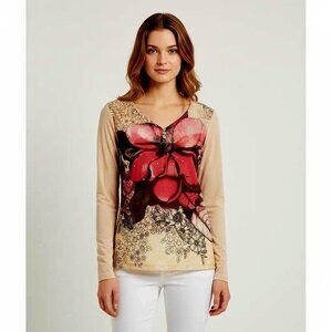 Appropriate Behavior Women’s Floral Sheer Lace Buttons Long Sleeve Shirt S (4-6)